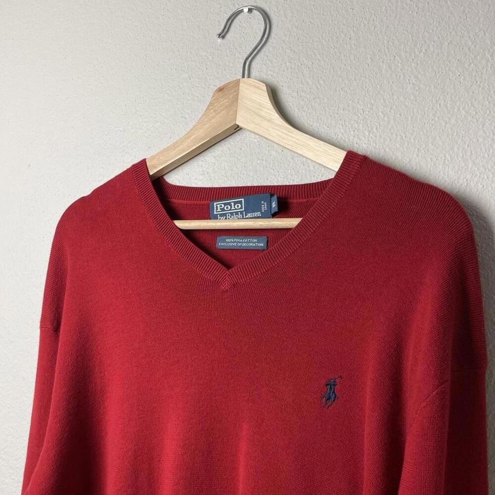 polo ralph lauren red pima cotton v-neck sweater
